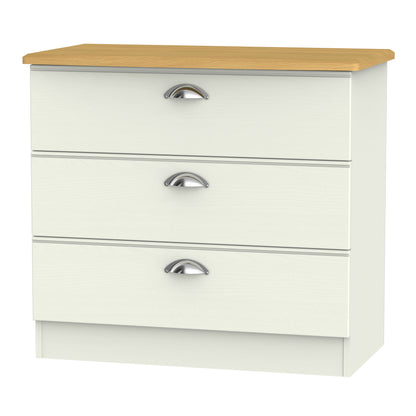 Victoria Chest of Drawers Cream & Light Oak 3 Drawers 77cm