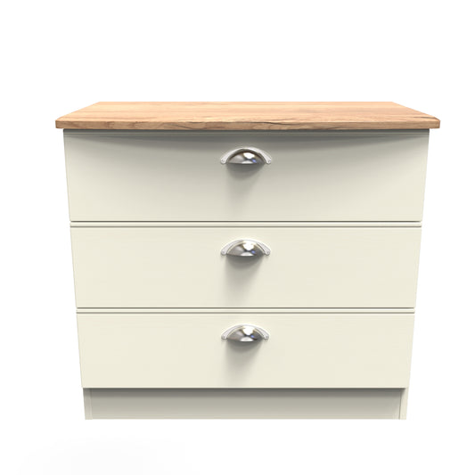 Victoria Chest of Drawers Cream & Light Oak 3 Drawers 77cm
