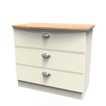 Victoria Chest of Drawers Cream & Light Oak 3 Drawers 77cm