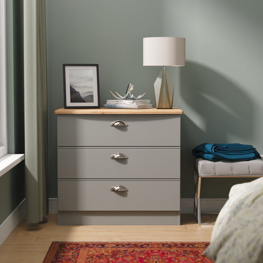 Victoria Chest of Drawers Grey & Light Oak 3 Drawers 77cm