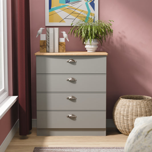 Victoria Chest of Drawers Grey & Light Oak 4 Drawers 77cm