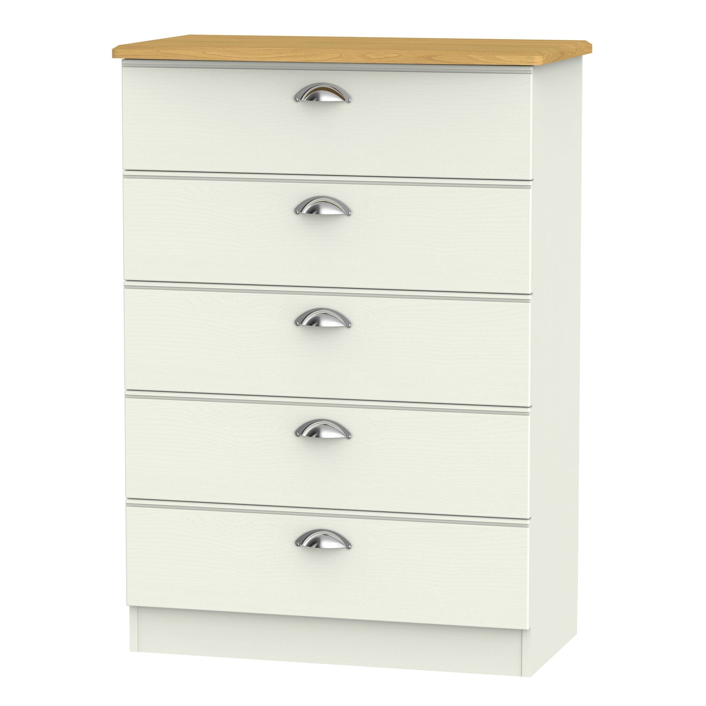 Victoria Tall Chest of Drawers Cream & Light Oak 5 Drawers 77cm