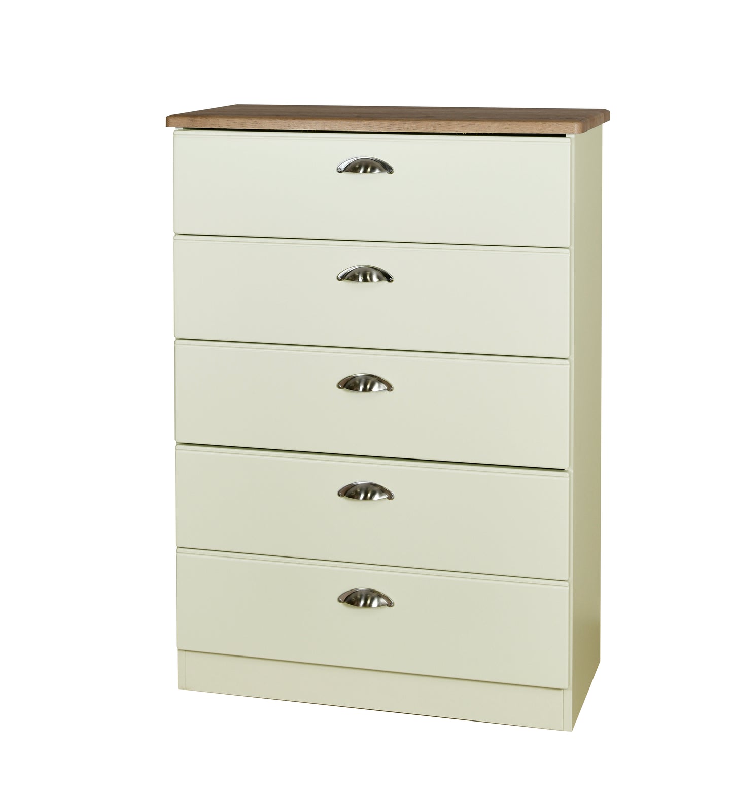Victoria Tall Chest of Drawers Cream & Light Oak 5 Drawers 77cm