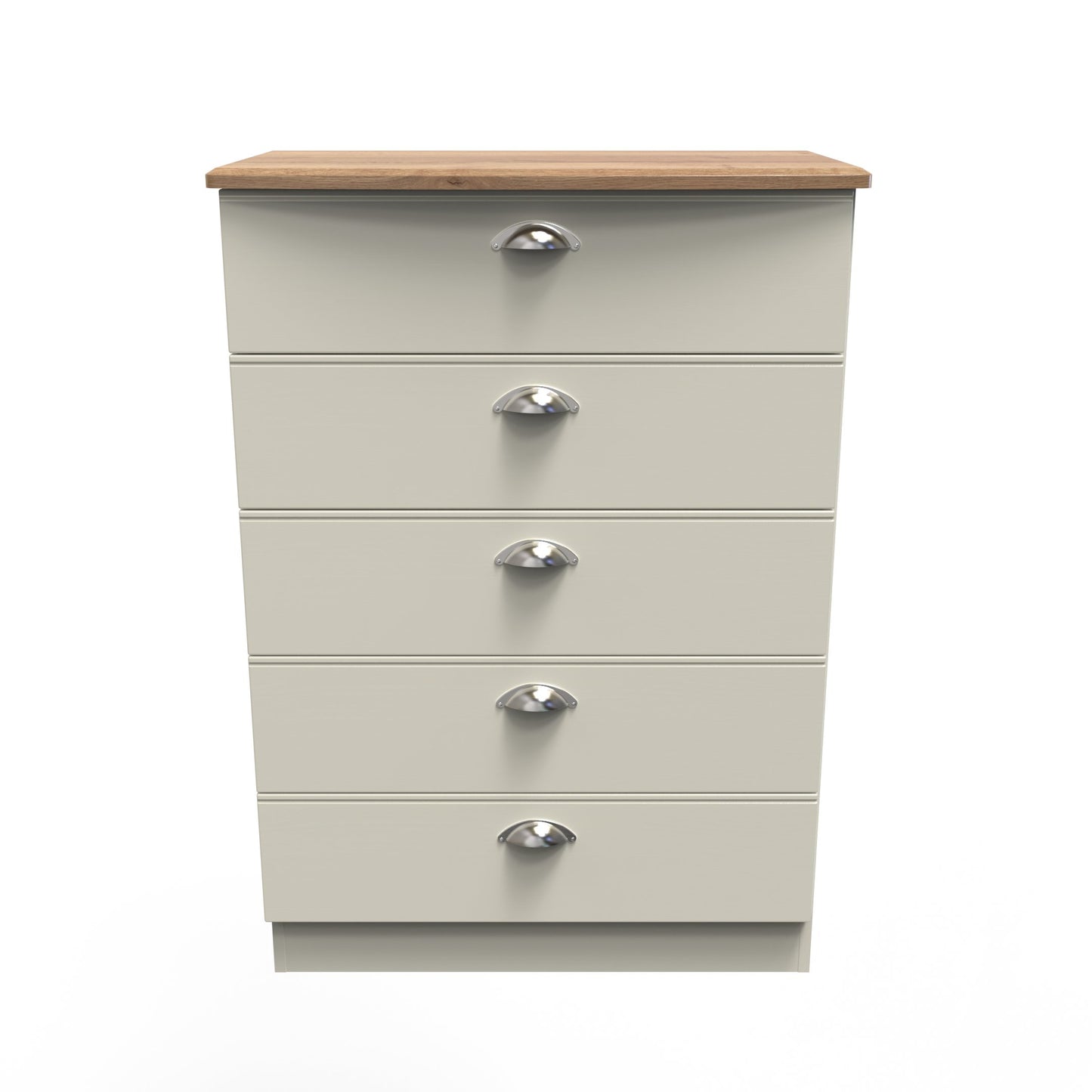 Victoria Tall Chest of Drawers Cream & Light Oak 5 Drawers 77cm