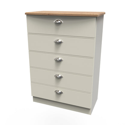Victoria Tall Chest of Drawers Cream & Light Oak 5 Drawers 77cm