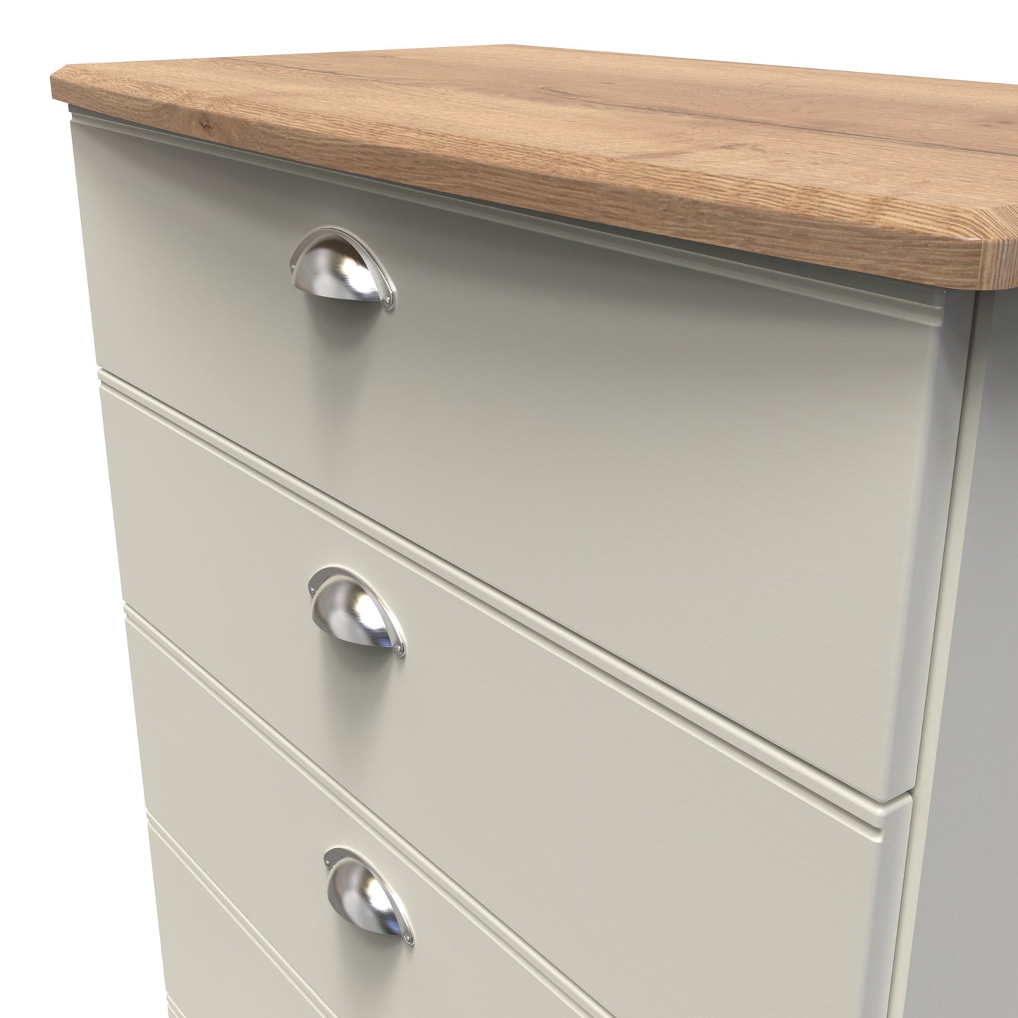 Victoria Tall Chest of Drawers Cream & Light Oak 5 Drawers 77cm