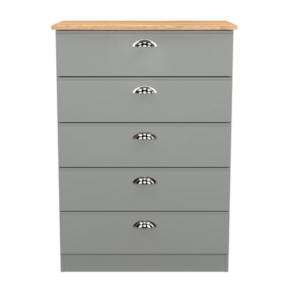 Victoria Tall Chest of Drawers Grey & Light Oak 5 Drawers 77cm