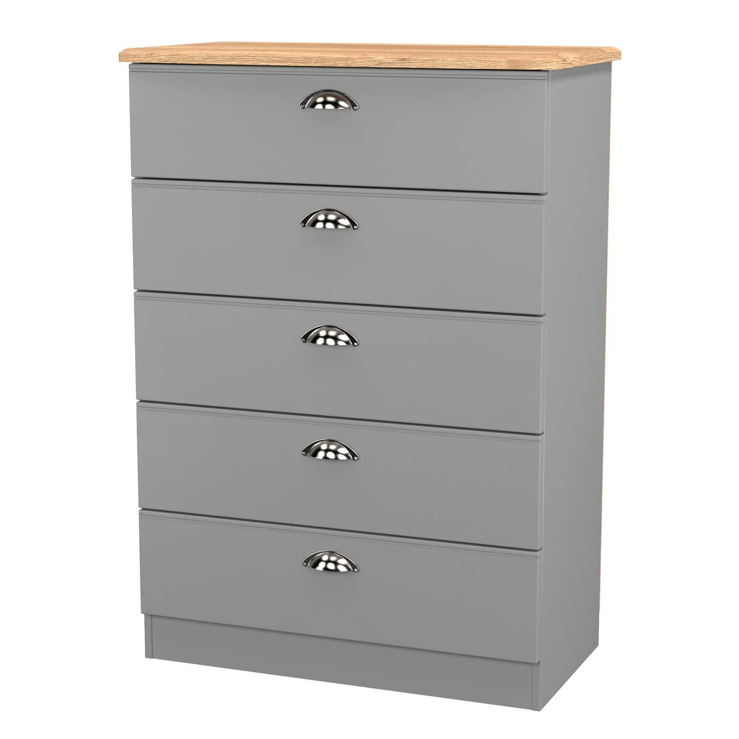 Victoria Tall Chest of Drawers Grey & Light Oak 5 Drawers 77cm