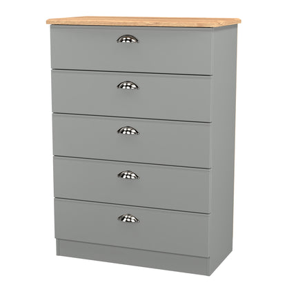 Victoria Tall Chest of Drawers Grey & Light Oak 5 Drawers 77cm