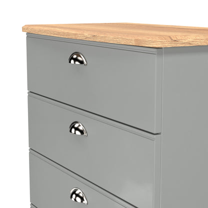 Victoria Tall Chest of Drawers Grey & Light Oak 5 Drawers 77cm