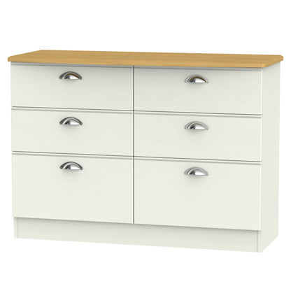 Victoria Large Chest of Drawers Cream & Light Oak 6 Drawers 112cm