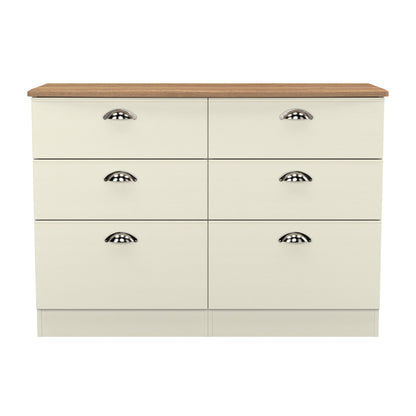 Victoria Large Chest of Drawers Cream & Light Oak 6 Drawers 112cm