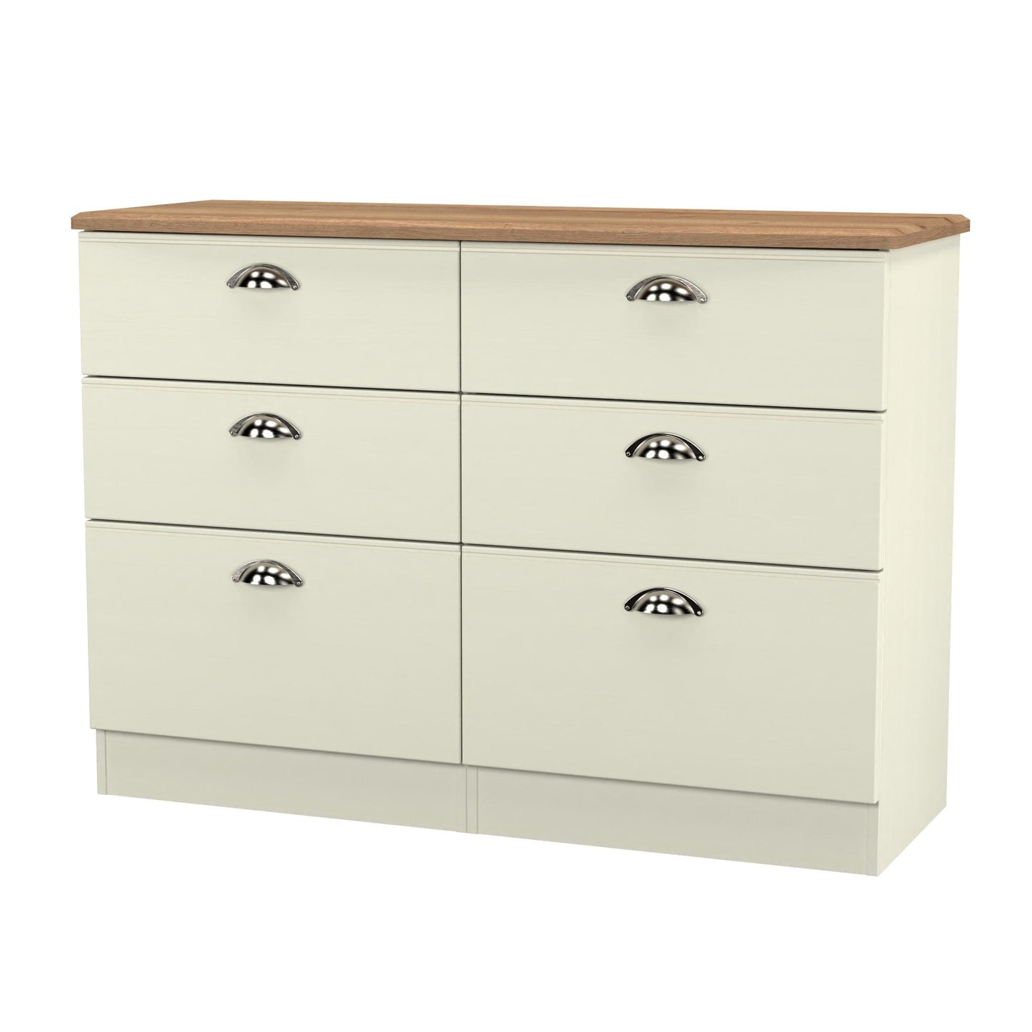 Victoria Large Chest of Drawers Cream & Light Oak 6 Drawers 112cm