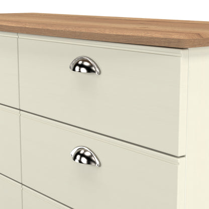 Victoria Large Chest of Drawers Cream & Light Oak 6 Drawers 112cm