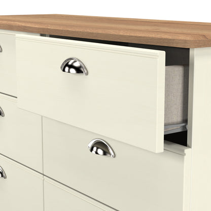 Victoria Large Chest of Drawers Cream & Light Oak 6 Drawers 112cm