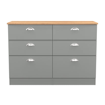 Victoria Large Chest of Drawers Grey & Light Oak 6 Drawers 112cm