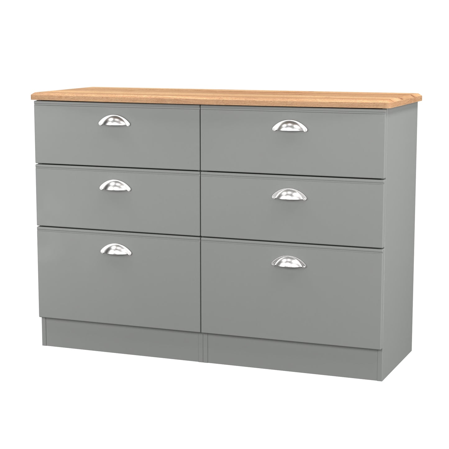 Victoria Large Chest of Drawers Grey & Light Oak 6 Drawers 112cm