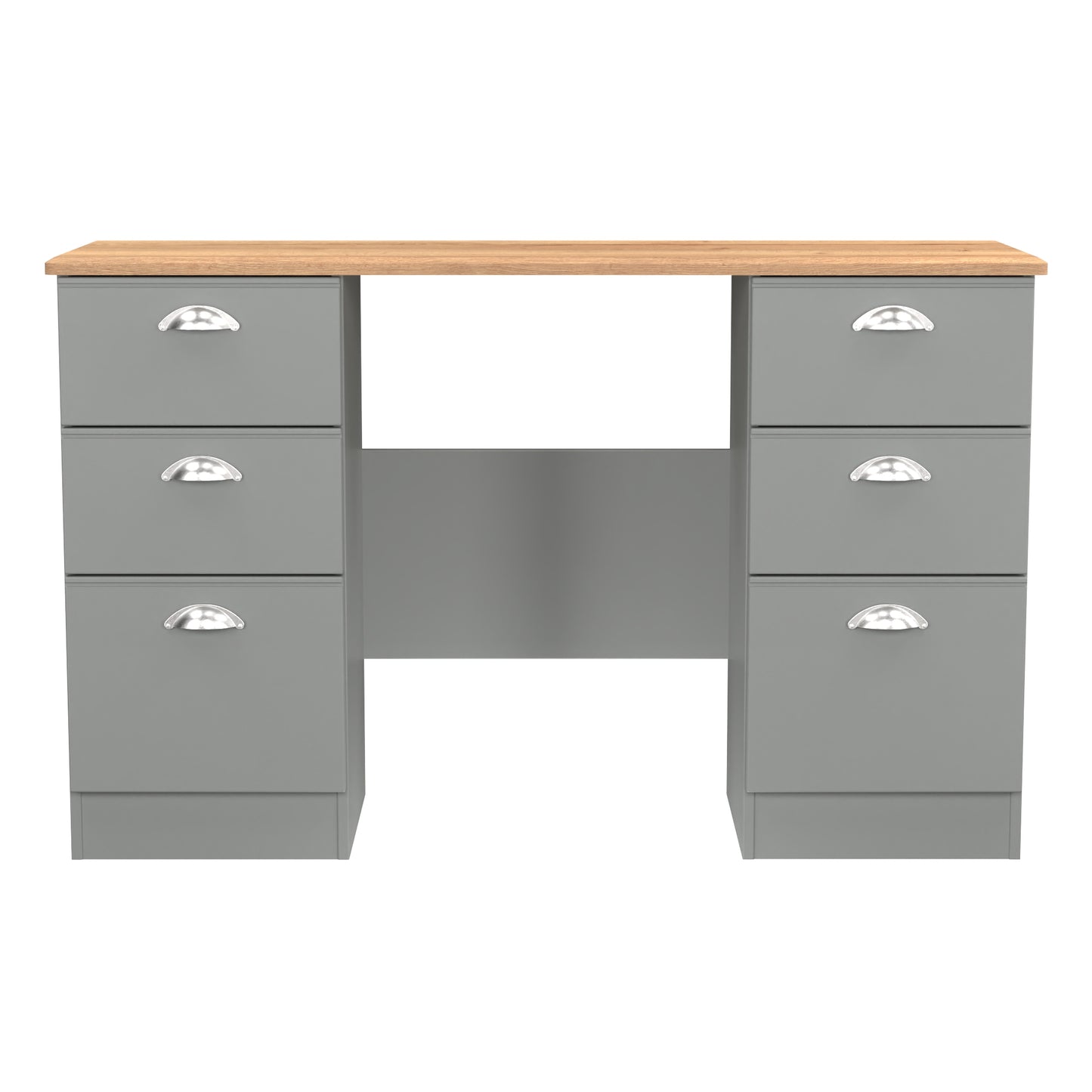 Victoria Desk Grey & Light Oak 6 Drawers 128cm