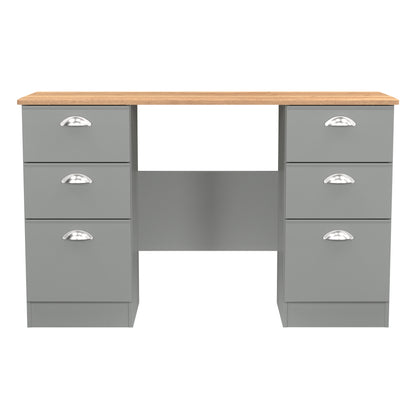 Victoria Desk Grey & Light Oak 6 Drawers 128cm