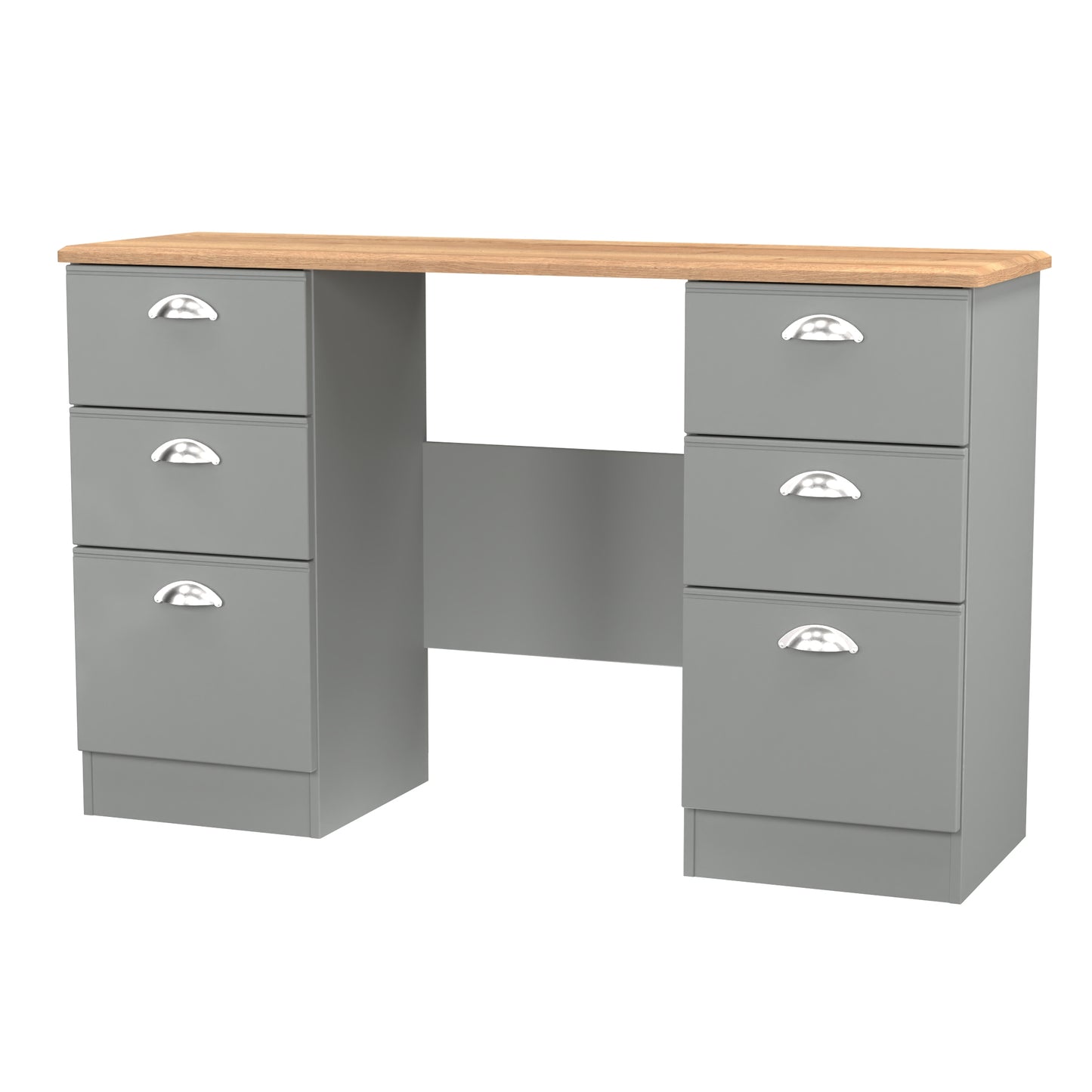 Victoria Desk Grey & Light Oak 6 Drawers 128cm