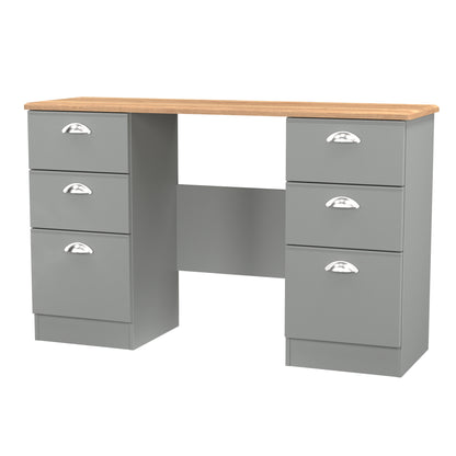Victoria Desk Grey & Light Oak 6 Drawers 128cm