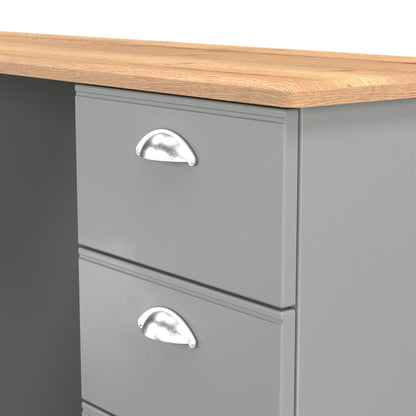 Victoria Desk Grey & Light Oak 6 Drawers 128cm