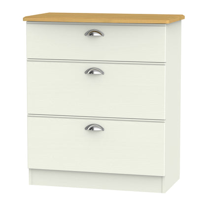 Victoria Chest of Drawers Cream & Light Oak 3 Drawers 42cm