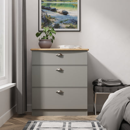 Victoria Chest of Drawers Grey & Light Oak 3 Drawers 42cm