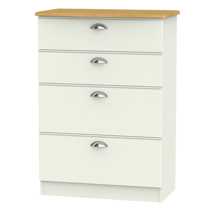 Victoria Tall Chest of Drawers Cream & Light Oak 4 Drawers 77cm