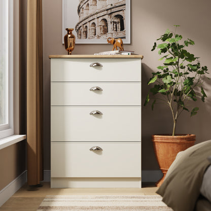Victoria Tall Chest of Drawers Cream & Light Oak 4 Drawers 77cm