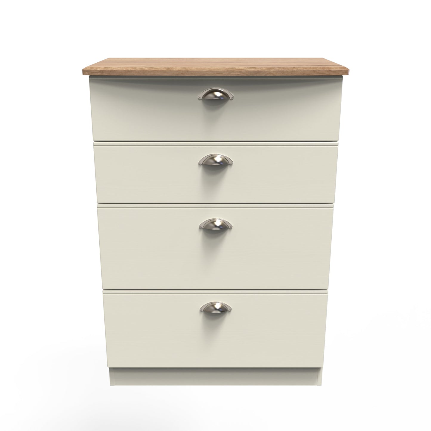 Victoria Tall Chest of Drawers Cream & Light Oak 4 Drawers 77cm