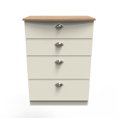 Victoria Tall Chest of Drawers Cream & Light Oak 4 Drawers 77cm