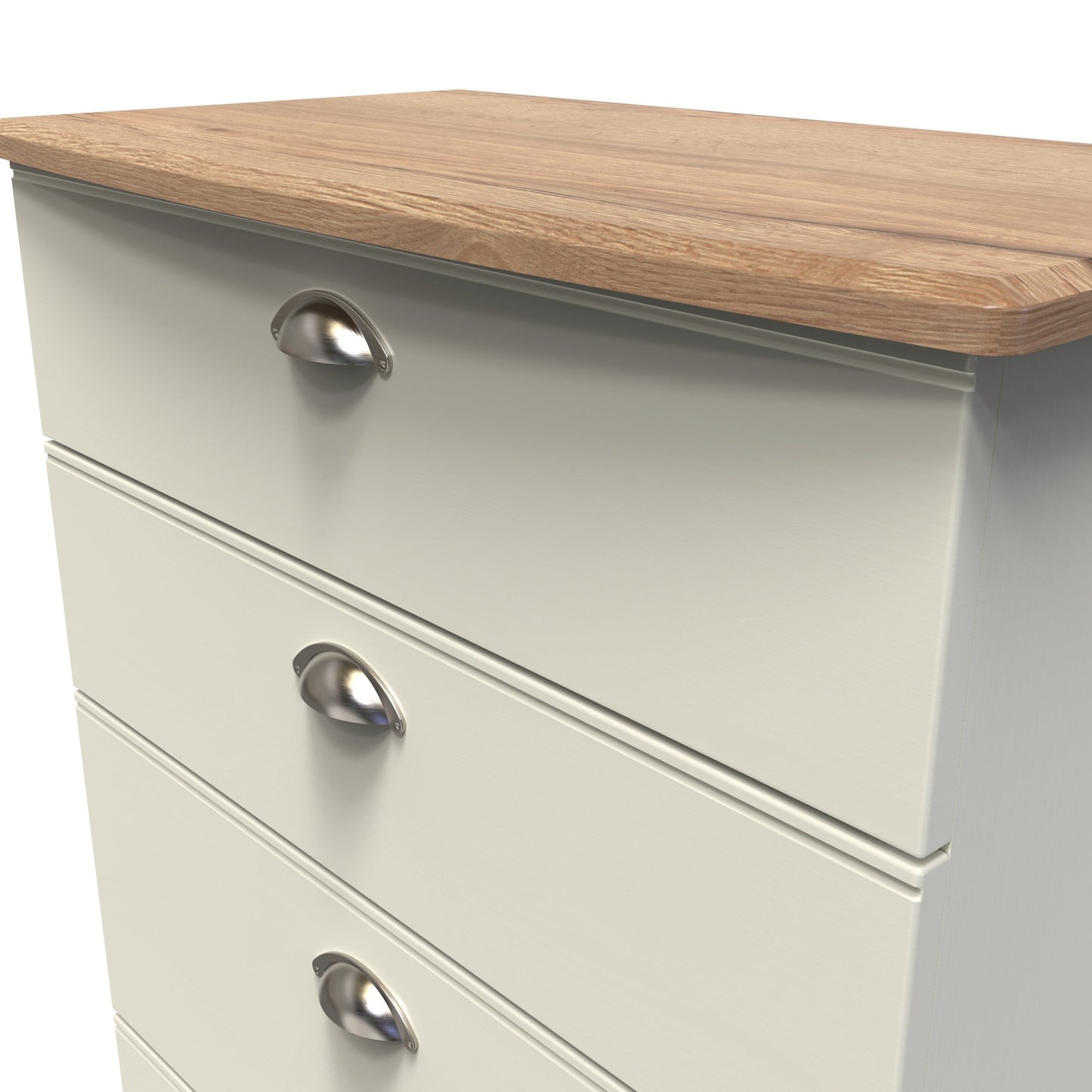 Victoria Tall Chest of Drawers Cream & Light Oak 4 Drawers 77cm