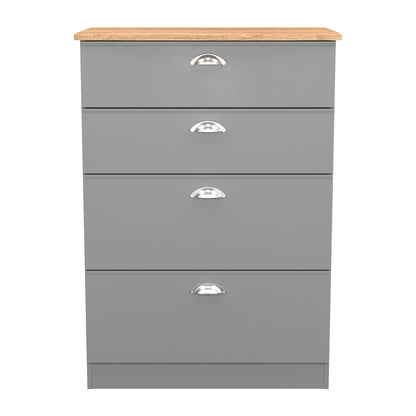 Victoria Tall Chest of Drawers Grey & Light Oak 4 Drawers 77cm