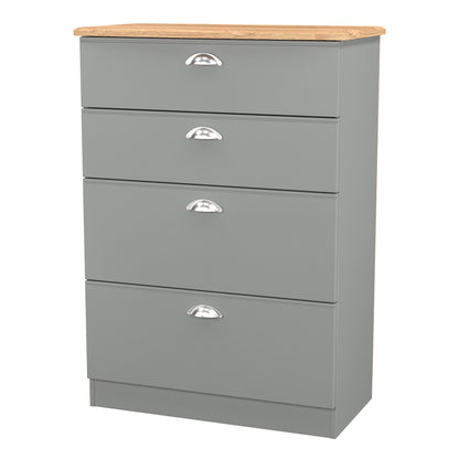 Victoria Tall Chest of Drawers Grey & Light Oak 4 Drawers 77cm