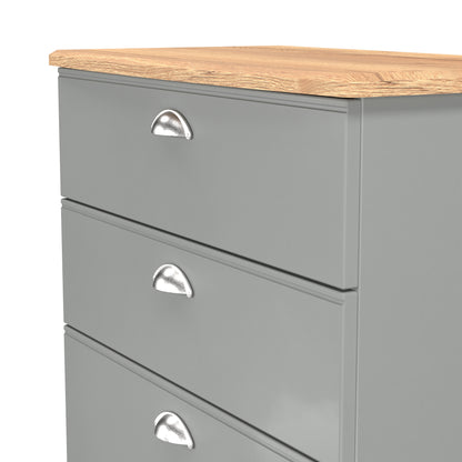 Victoria Tall Chest of Drawers Grey & Light Oak 4 Drawers 77cm