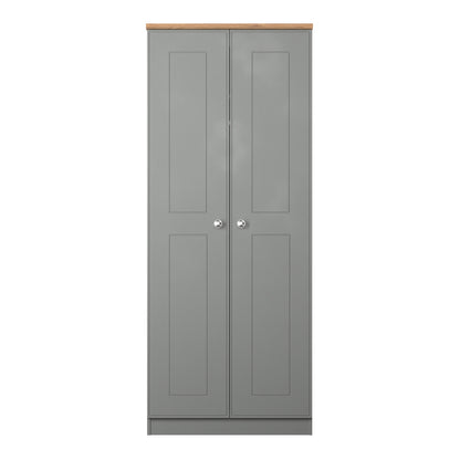 Victoria Tall Wardrobe Grey & Light Oak 2 Doors 1 Shelf 74cm