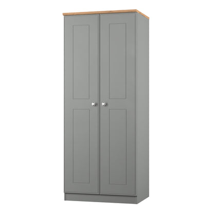 Victoria Tall Wardrobe Grey & Light Oak 2 Doors 1 Shelf 74cm