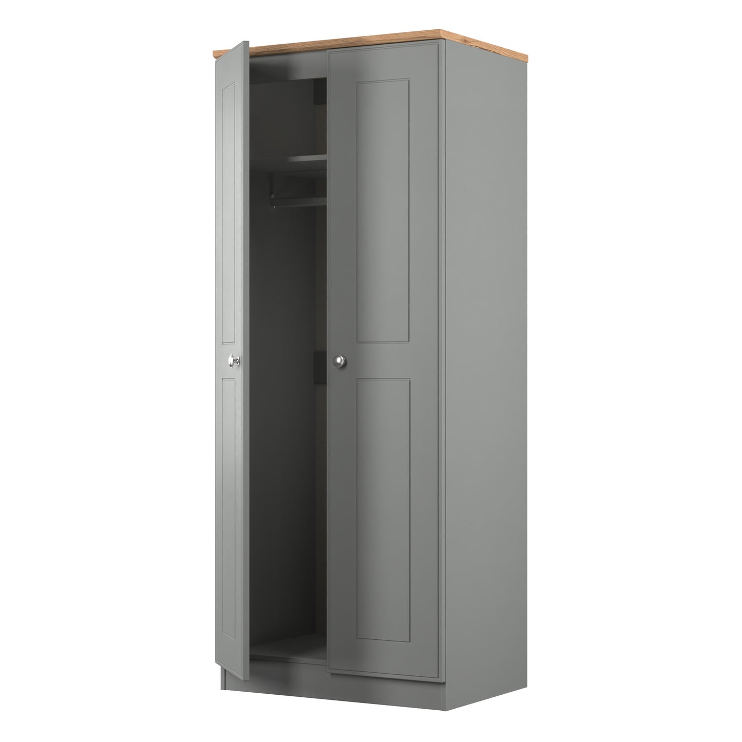 Victoria Tall Wardrobe Grey & Light Oak 2 Doors 1 Shelf 74cm