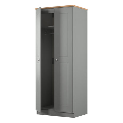 Victoria Tall Wardrobe Grey & Light Oak 2 Doors 1 Shelf 74cm