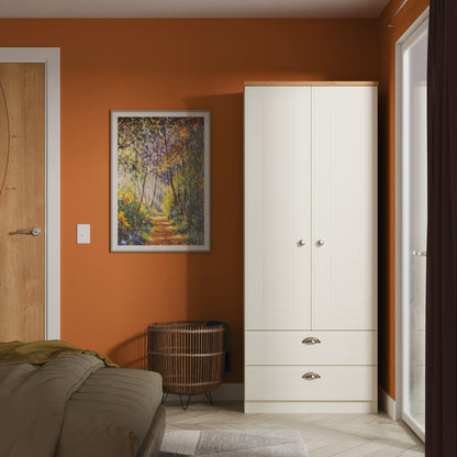 Victoria Tall Wardrobe Cream & Light Oak 2 Doors 2 Drawers 74cm