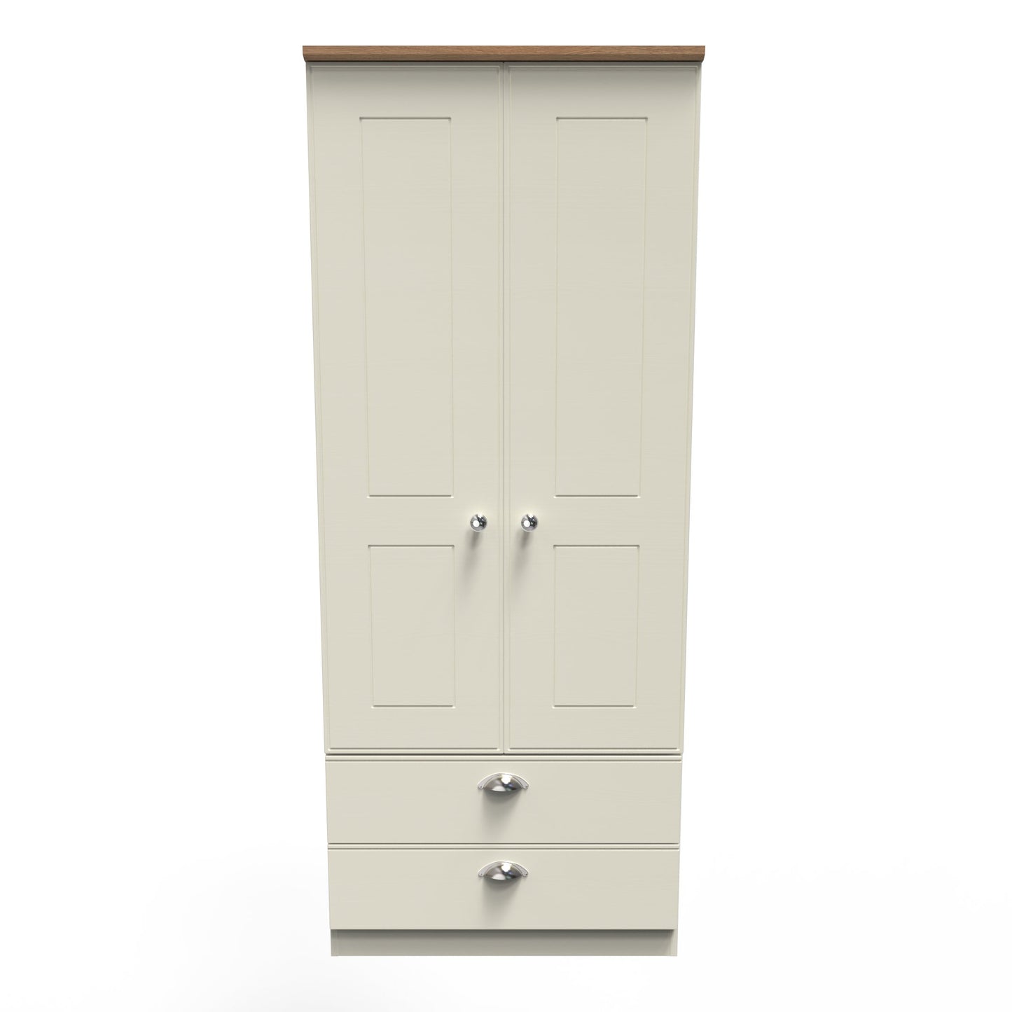 Victoria Tall Wardrobe Cream & Light Oak 2 Doors 2 Drawers 74cm