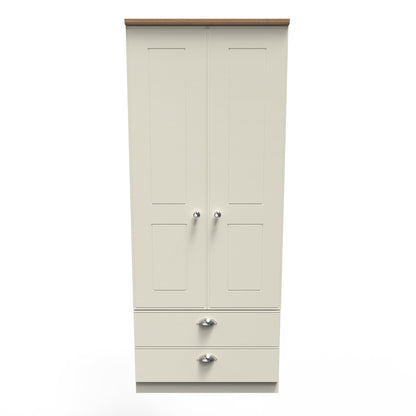 Victoria Tall Wardrobe Cream & Light Oak 2 Doors 2 Drawers 74cm