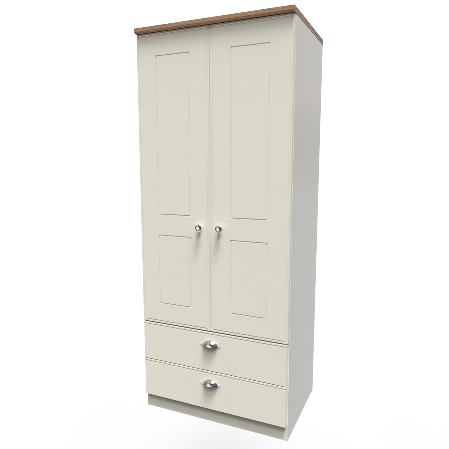 Victoria Tall Wardrobe Cream & Light Oak 2 Doors 2 Drawers 74cm