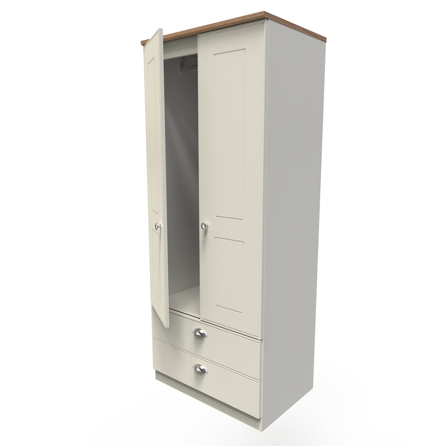 Victoria Tall Wardrobe Cream & Light Oak 2 Doors 2 Drawers 74cm