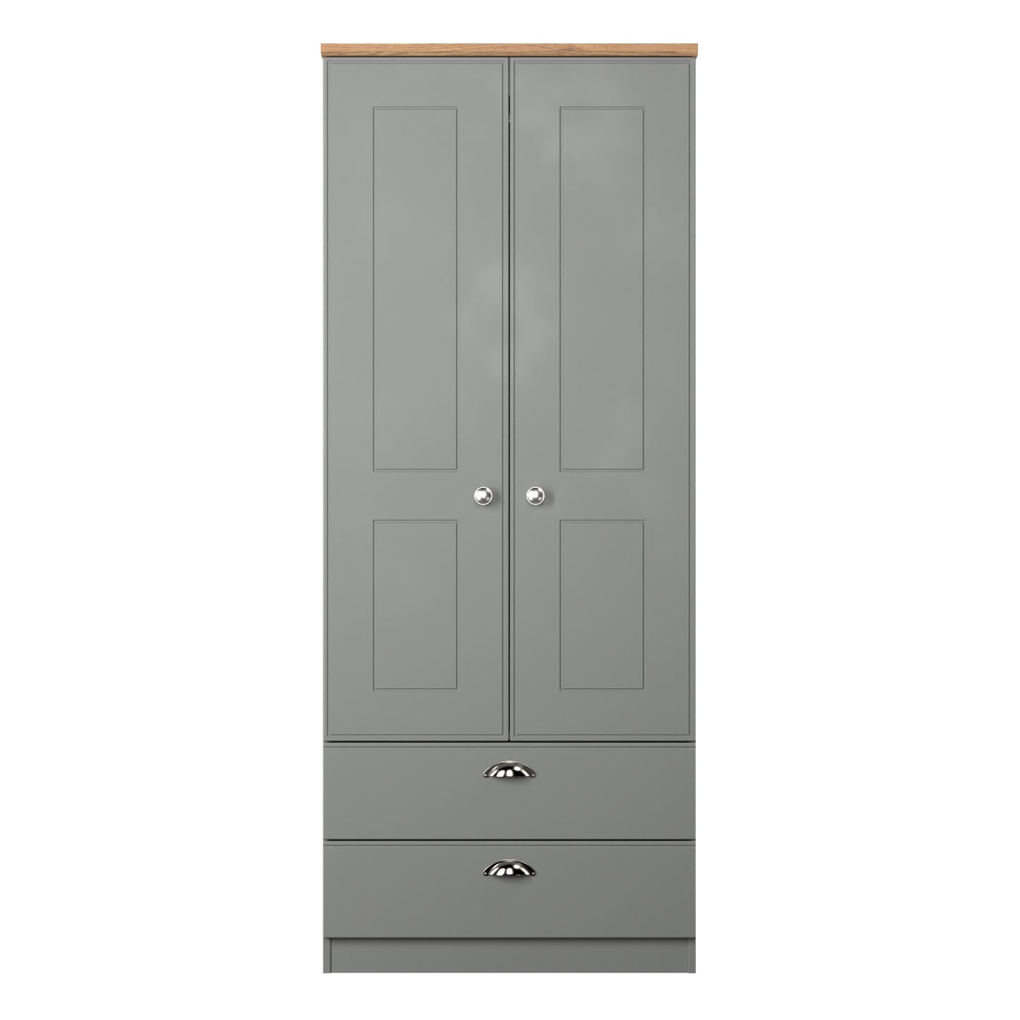 Victoria Tall Wardrobe Grey & Light Oak 2 Doors 2 Drawers 74cm
