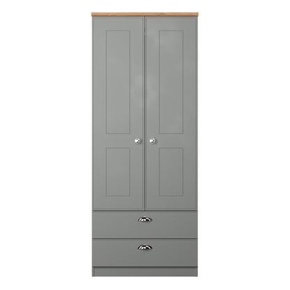 Victoria Tall Wardrobe Grey & Light Oak 2 Doors 2 Drawers 74cm