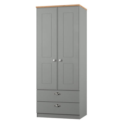 Victoria Tall Wardrobe Grey & Light Oak 2 Doors 2 Drawers 74cm