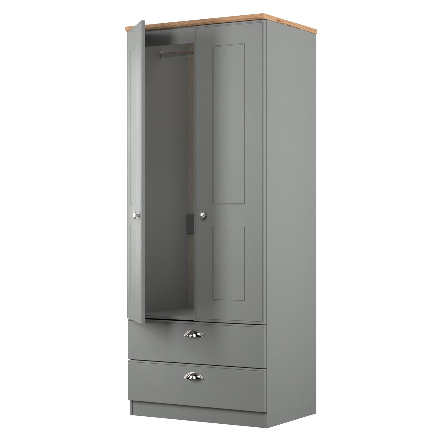 Victoria Tall Wardrobe Grey & Light Oak 2 Doors 2 Drawers 74cm