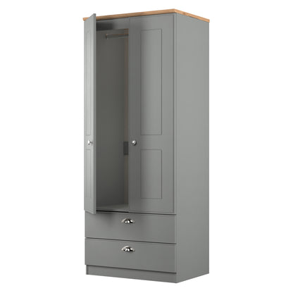 Victoria Tall Wardrobe Grey & Light Oak 2 Doors 2 Drawers 74cm